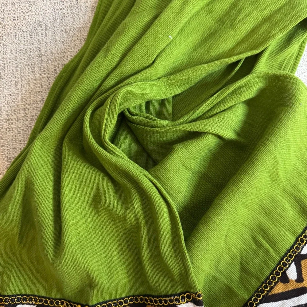 Green Cotton Scarf with Tribal Print Trim Lightweight Accessory 35